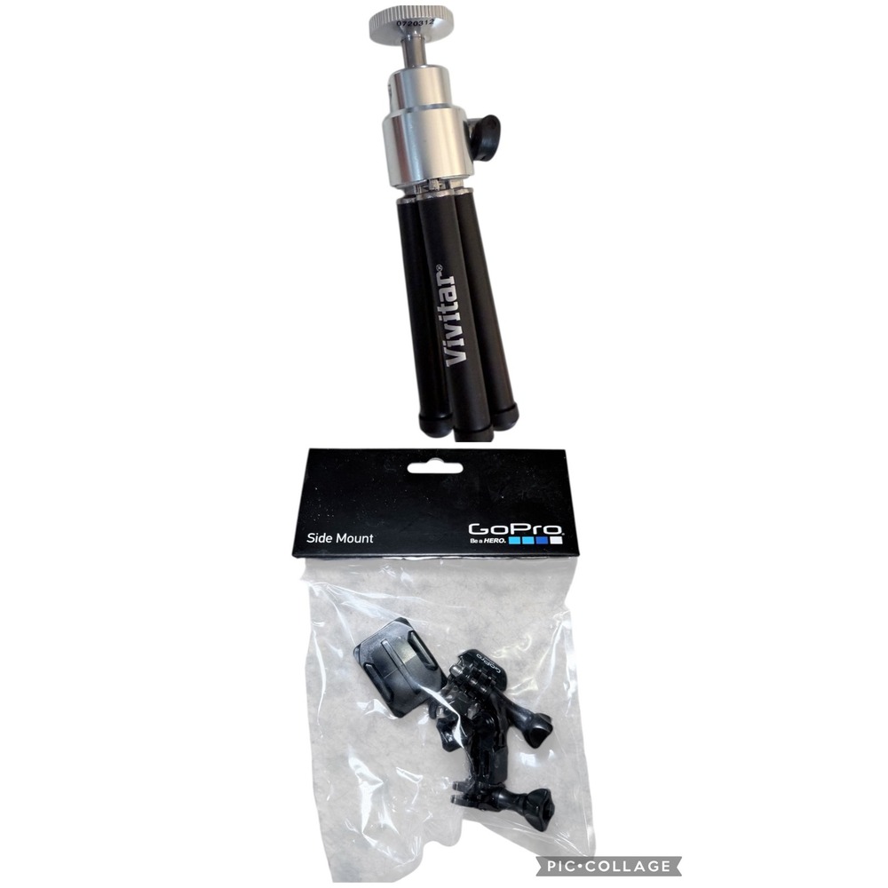 Vivitar Mini Tripod‎ and GoPro Side Mount Bundle Black Silver Camera Accessories